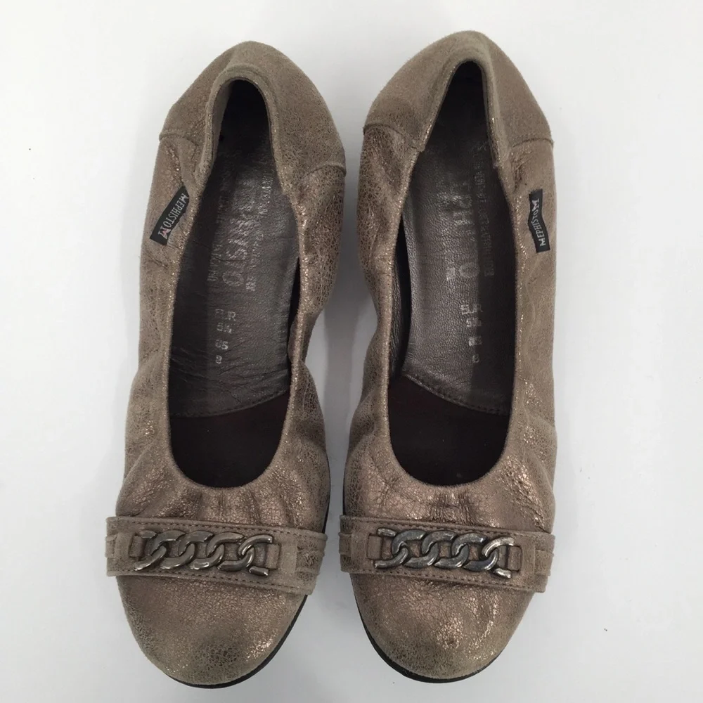 Mephisto Alison shoe crackle leather ballet flat comfort bronze chain 8